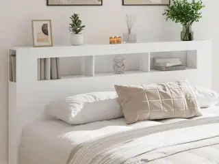 Sengegavl med LED-lys 200x18,5x103,5 cm konstrueret træ hvid