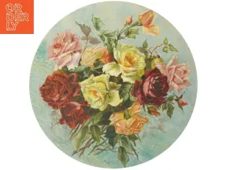 Rundt håndmalet blomsterbillede (str. Ø. 51 cm)
