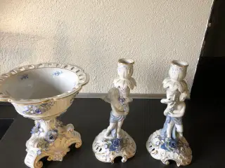 Skål på fod samt 2 lysestager