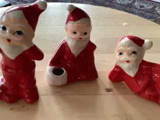 3 ældre nisse-julemænds lysestager