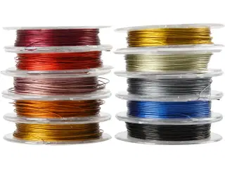 Smykkewire, tykkelse 0,38 mm, ass. farver, 10m/ 1 pk.