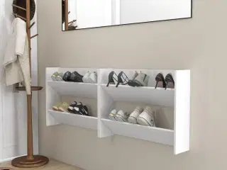 Væghængt skoskab 2 stk. 80x18x60 cm konstrueret træ hvid