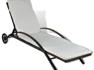 Liggestol med hynde & hjul polyrattan brun