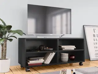 Tv-bord med hjul 90x35x35 cm konstrueret træ sort