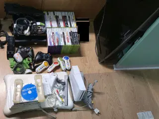 Pakke med Xbox 360 Kinect, WII og spil
