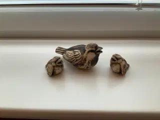 3 fugle i brunmeleret keramik i 3 størrelser