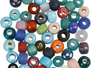 Glasperler, diam. 9 mm, hulstr. 2,5-3 mm, ass. farver, 500g/ 1 pk.