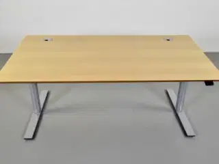 Hæve-/sænkebord med plade i bøg og på grå stel