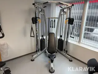 Træningsmaskine (kabeltårn) Proteus inklusiv bænk og TRX bånd