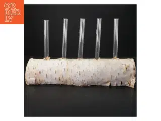 Unik blomsterholder i birketræ med reagensglas (str. 35x21 cm)