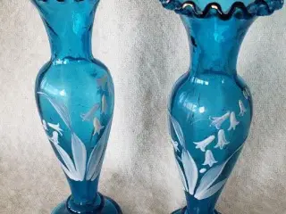 Et Par Antikke Blå Glasvaser 