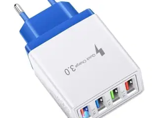 4 stk. Hurtig opladning USB-vægadapter 4 porte mørkeblå