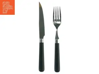 Kniv og gaffel med sorte håndtag (str. 21 cm)