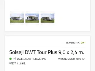 Solsejl DWT Tour Plus 9,0 x 2,4 m.
