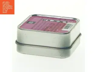 Quizspil om desserter, lille metalæske (str. 6x6x3 cm)