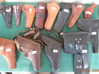 Pistol og revolverhylstre, antikke+nyere. Fra 175