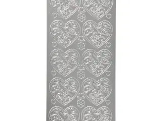 Sølv Hjerte-Stickers 10x23 cm - Selvklæbende Ark