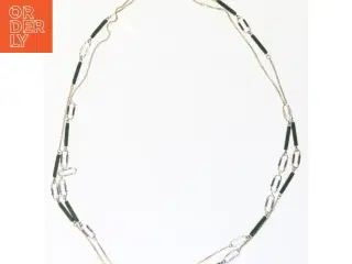 Halskæde med grønne og guldfarvede elementer (str. 90 cm)