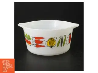 Retro fajance skål med grøntsagsmotiv (str. Ø. 16 cm)