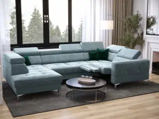 TUTSEPI MAX I RELAX HJØRNESOFA MED SOVEFUNKTION 170x350x185 CM Nuancer af lyseblå - R459 HØJRE