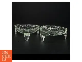 2 stk. Stabelbare Vintage art nouveau glasskål på 3 fødder (str. 16 x 5,5 cm)
