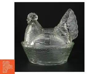 Stor Glas høne krukke med låg (str. 22 x 16 cm)
