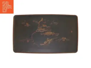 Dekorativ kinesisk bakke med intarsia fuglemotiv (str. 32,5x19,5 cm)