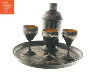 Antikt japansk drinks sæt (str. Ø 33x2,5&24x12&13x7 cm)