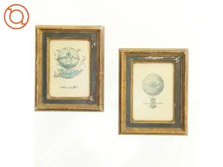 2 stk. V. Cioni Raderinger af luftballon flyvning fra 1785 i Guldrammer (str. 21 x 17 cm)