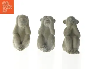 Tre vise abe-figurer i sten fra Villa Collection (str. 14 cm)
