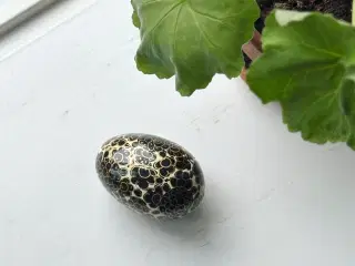 Bemalet æg, creme/sort/guld