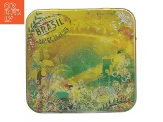 Dekorativ metalæske med Brasil tema (str. 9,5x9 cm)