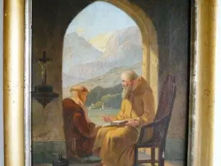 Ældre maleri med munke som motiv 