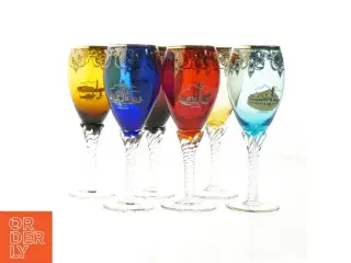 Farverige vinglas med Venezia-motiv (str. 19 cm. 6 styk)
