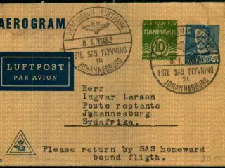 Luftpost Brev fra Danmark til Syd Afrika - 8 - 1 - 53 - Første Flyvning !