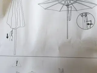 Stor udendørs parasol i træ stof sand/hvid 