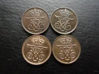 1 øre 1907, 1909, 1910, 1912 Fr. VIII komplet