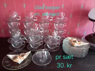 Glas kopper med sølvkant
