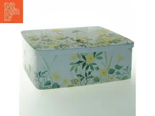 Vintage Rektangulær metalæske med blomsterdesign (str. 24,5 x 21,5 cm)