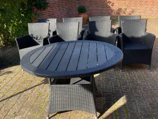 Havemøbelsæt Rattan Rundt Bord med 8 Stole Sort 