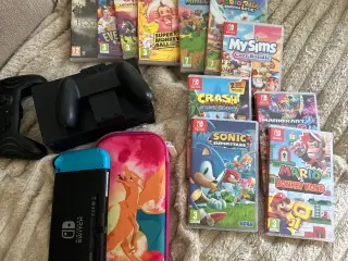 Nintendo Switch 1 med spil og tilbehør 