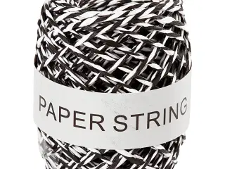 Papirsnor, tykkelse 1 mm, sort/hvid, 50m/ 1 rl.
