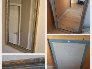 Spejl i guld og grå look. Måler 85×55 Kan hentes T