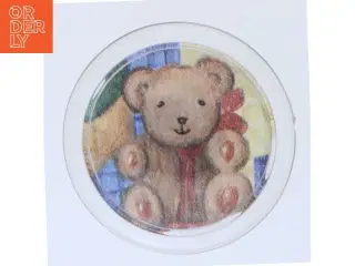 Rund magnet med nuttet bamse billede (str. Ø 5 cm)