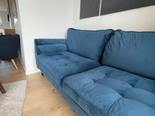 Moderne Blå velour sofa, 3 mands sælges! 