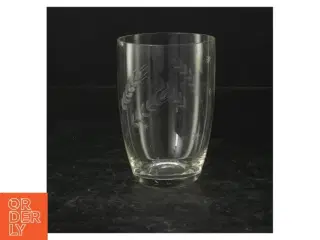 Graveret glasvase (str. Ø 8 cm. længde, 11,5 cm)