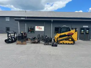 Caterpillar 259D Med afretter-Powerrake-klippehoved solvl og gafler