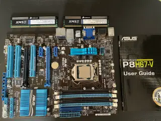 ASUS motherboard P8H67 incl. I7-3770 og 8GB ram