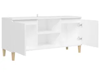 Tv-bord med massive træben 103,5x35x50 cm hvid