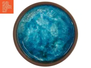 Keramik skål med blå glasur (str. 16 cm i diameter. 3 cm)